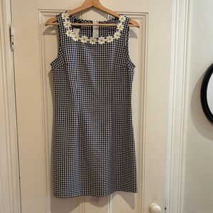 Navy and White Checkered Dress with Daisy Accents